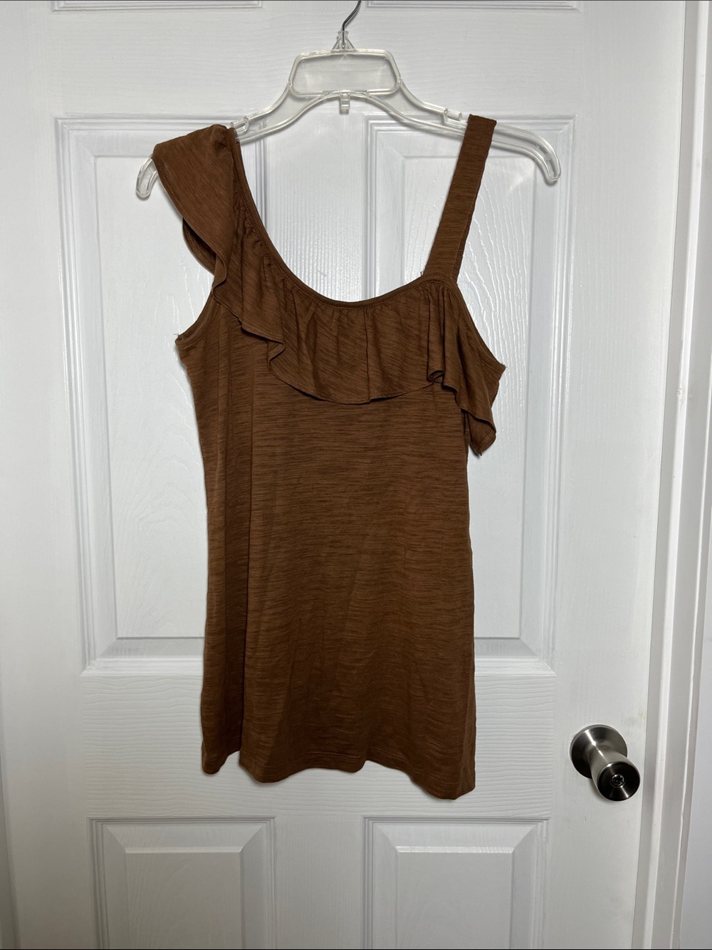 Bay Studio Brown Ruffle One-Shoulder Tank